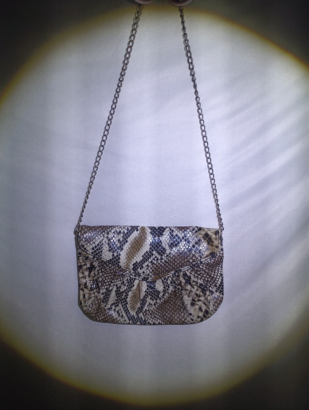 Snakeskin Leather Envelope Clutch Chain Crossbody Purse